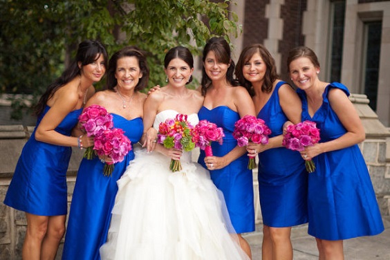 Royal Blue and Fuchsia Wedding Color Palettes 2023, Royal Blue Bridesmaid Dresses, Fuchsia Bouquets