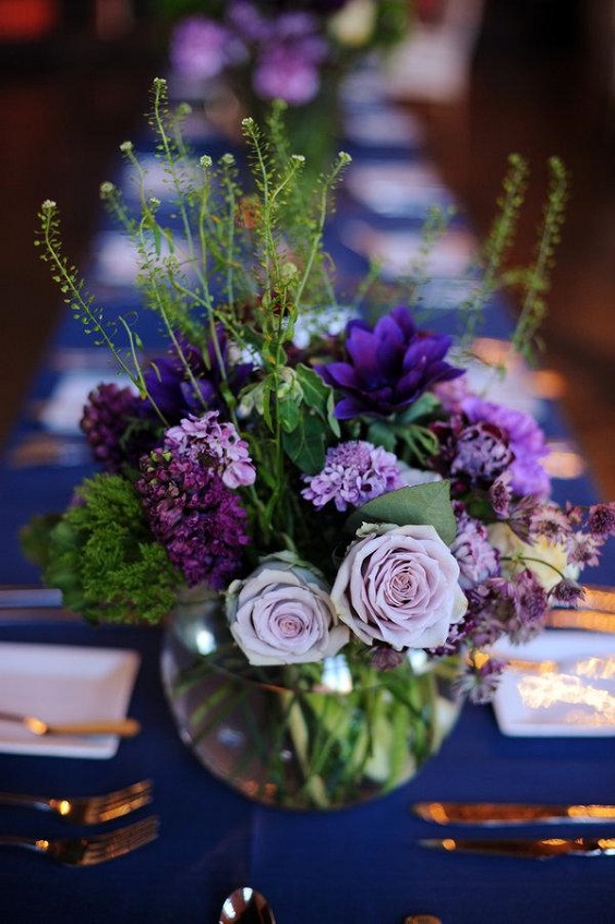 Purple Centerpieces for Royal Blue and Purple Wedding Color Palettes 2023