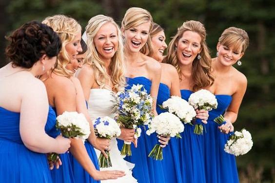 Royal Blue and White Wedding Color Palettes 2023, Royal Blue Bridesmaid Dresses, White Bridal Gown