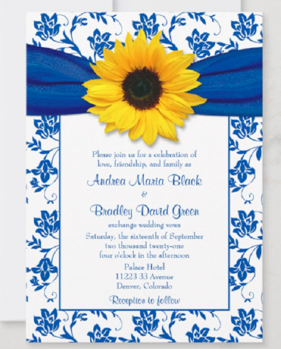 Wedding Invitations for Royal Blue and Yellow Wedding Color Palettes 2023