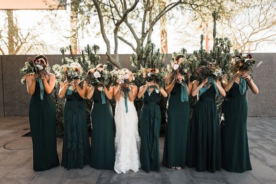 emerald green bridesmaid dresses white bridal gown for green wedding theme 2023 emerald green colors