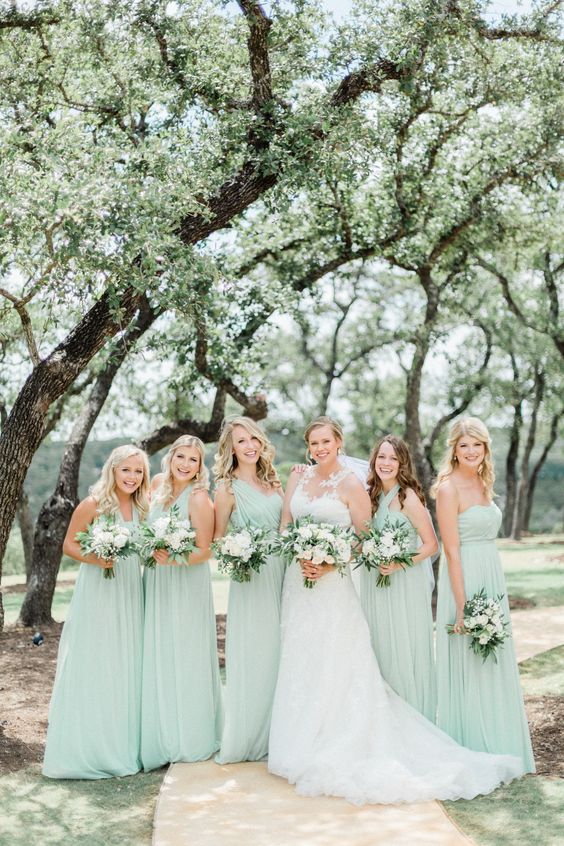 mint green bridesmaid dresses white bridal gown for green wedding theme 2023 mint green colors