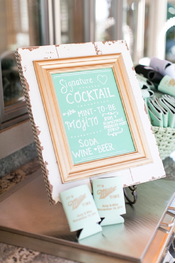 mint green signature drink menu for green wedding theme 2023 mint green colors