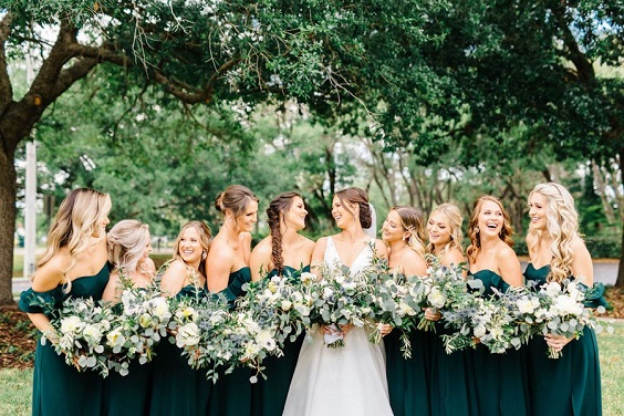 hunter green bridesmaid dresses white bridal gown for green wedding theme 2023 hunter green colors