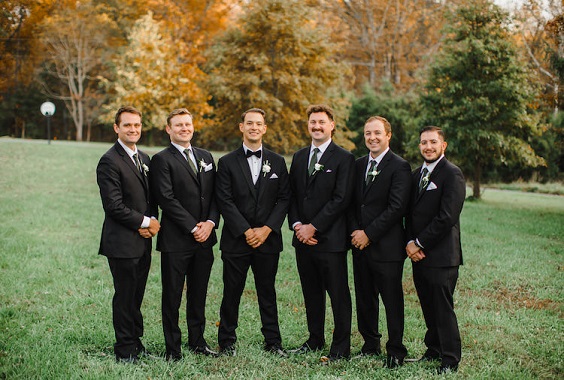 black groomsmen suits with olive green ties for green wedding theme 2023 olive green colors