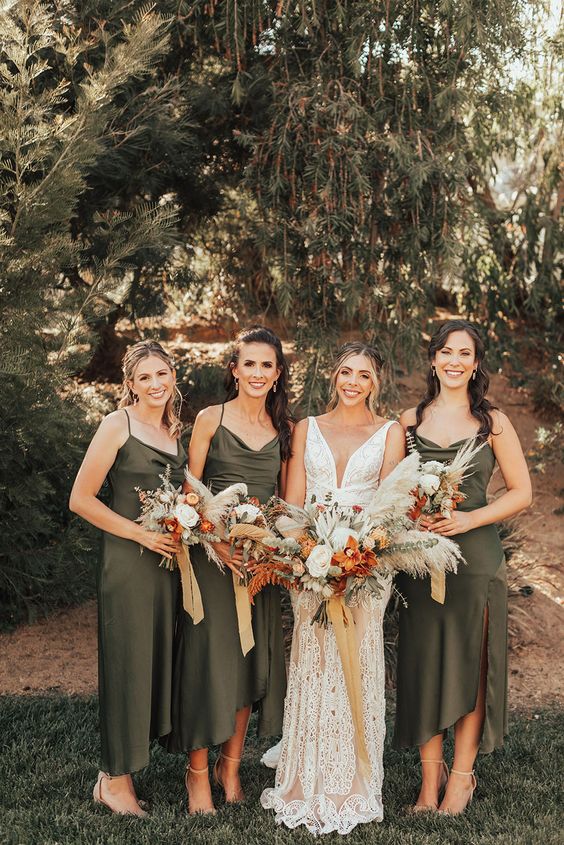 olive green bridesmaid dresses white bridal gown for green wedding theme 2023 olive green colors