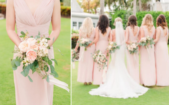 Blush and Peach March Wedding Color Combinations 2023, Blush Bridesmaid Dresses, Peach Bouquets