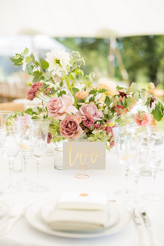 Table Centerpieces for Dusty Rose and Peach March Wedding Color Combinations 2023