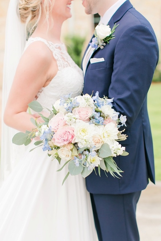 Wedding Bouquets Navy Blue Groom Suit for Light Blue and Blush March Wedding Color Combinations 2023
