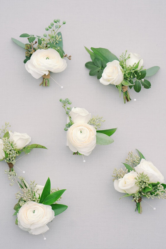 Wedding Corsages for White and Greenery March Wedding Color Combinations 2023