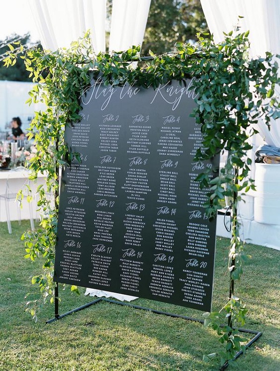 Wedding Table Charts for Black, White and Burgundy Wedding Color Combos 2023
