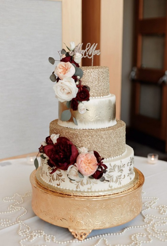 Wedding Cake for Burgundy and Champagne Wedding Color Combos 2023