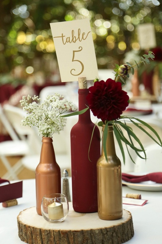 Gold and Burgundy Wine Bottles for Burgundy and Gold Wedding Color Combos 2023