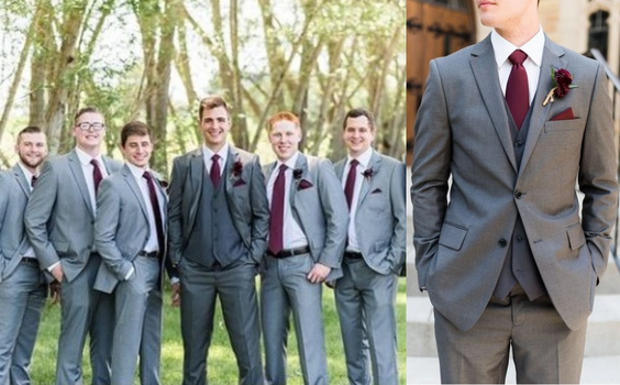 Grey Attire Burgundy Ties for Burgundy and Grey Wedding Color Combos 2023