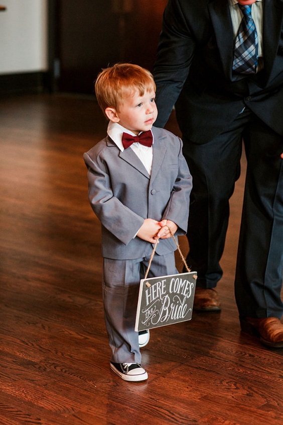 Ring Bearer's Grey Attire for Burgundy and Grey Wedding Color Combos 2023