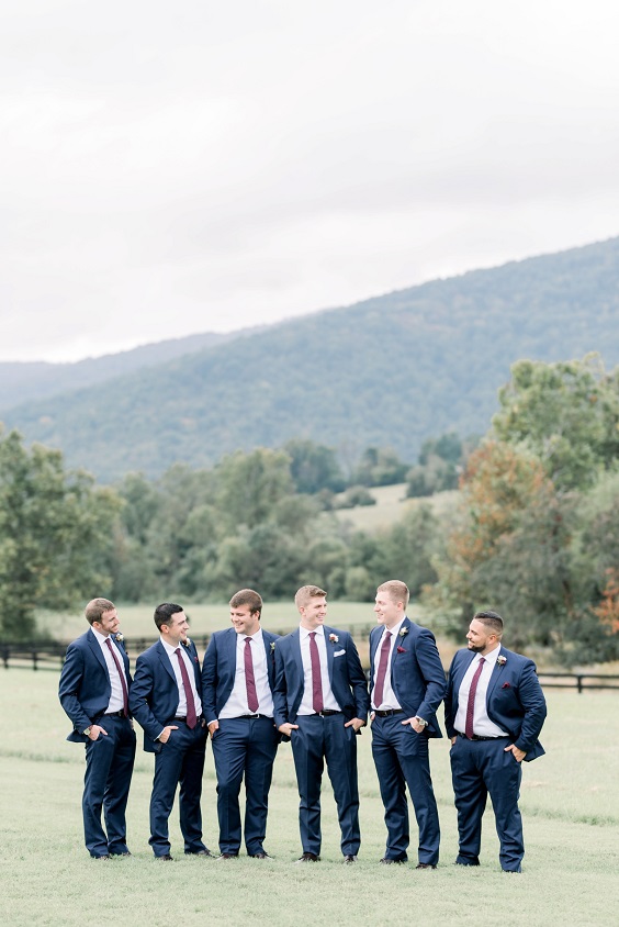 Navy Blue Groom Groomsmen Attire for Burgundy and Navy Blue Wedding Color Combos 2023