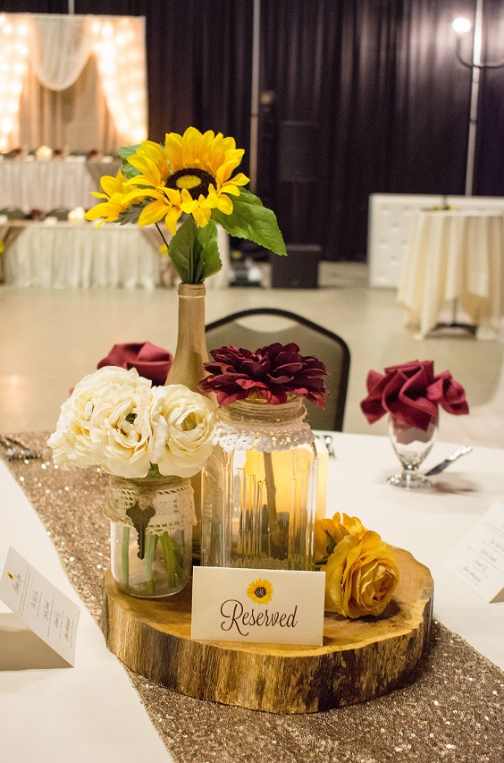 Wedding Centerpieces for Burgundy and Sunflower Wedding Color Combos 2023, Burgundy Bridesmaid Dresses, Sunflower Bouquets