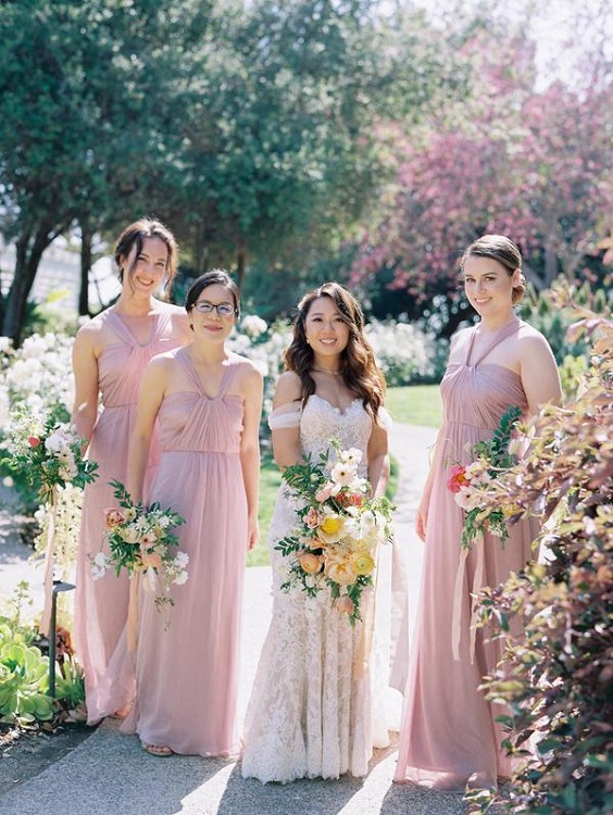 blush bridesmaid dresses for april wedding color schemes for 2023 blush dusty blue and pale yellow