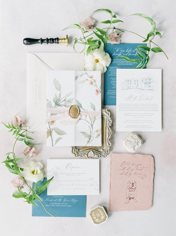 dusty blue and blush wedding invitations for april wedding color schemes for 2023 blush dusty blue and pale yellow