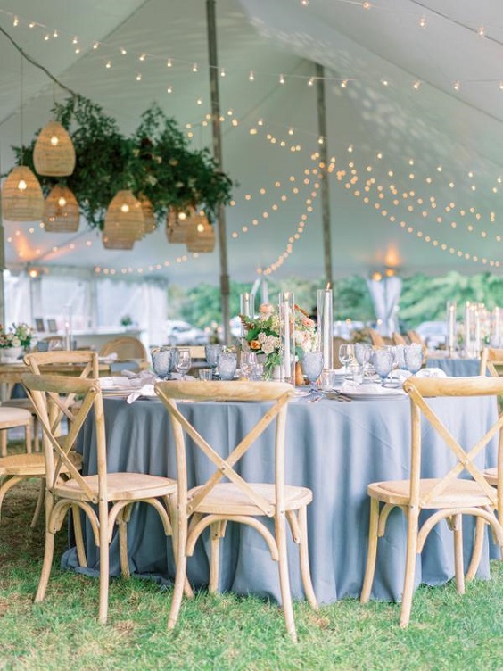 dusty blue wedding tablecloth for april wedding color schemes for 2023 blush dusty blue and pale yellow