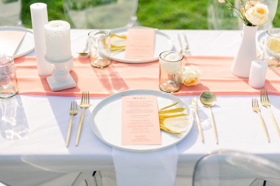 peach wedding table runner for april wedding color schemes for 2023 champagne and peach