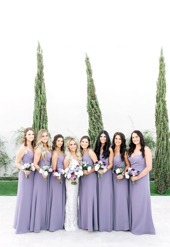 lavender bridesmaid dresses white bridal gown for april wedding color schemes for 2023 lavender and yellow