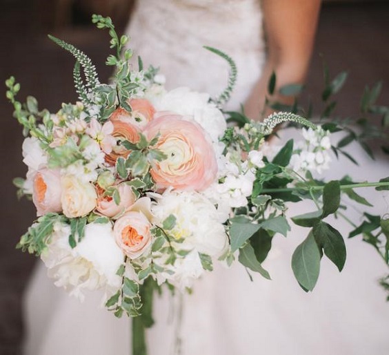 peach and white rose bridal bouquets for april wedding color schemes for 2023 sage and peach