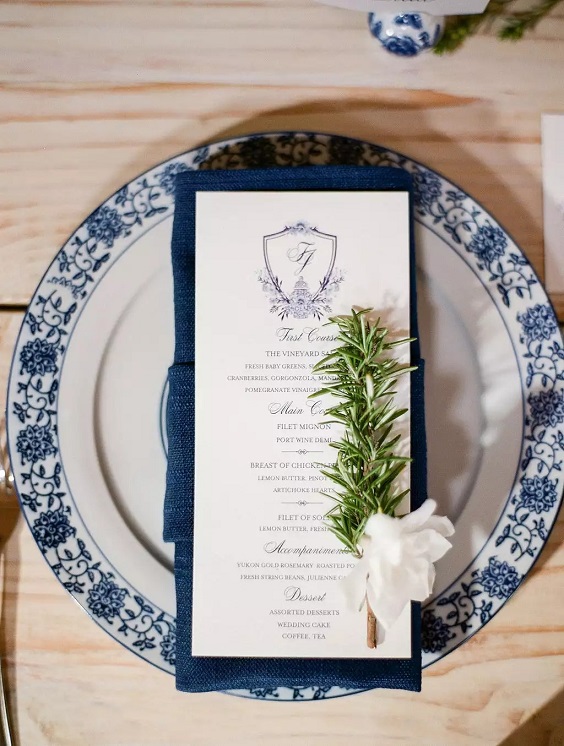 blue and white porcelain wedding plates and navy blue wedding napkins for april wedding color schemes for 2023 shades of blue