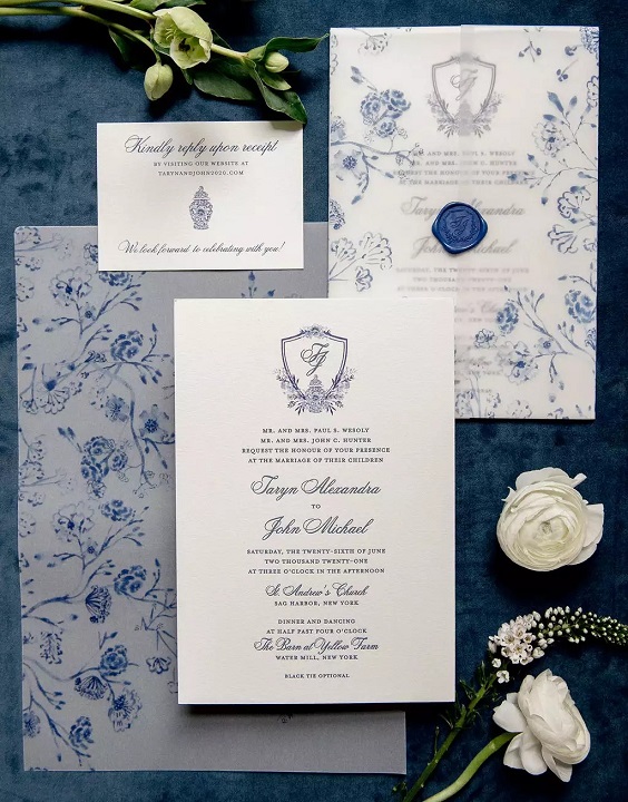 royal blue printed wedding invitations for april wedding color schemes for 2023 shades of blue
