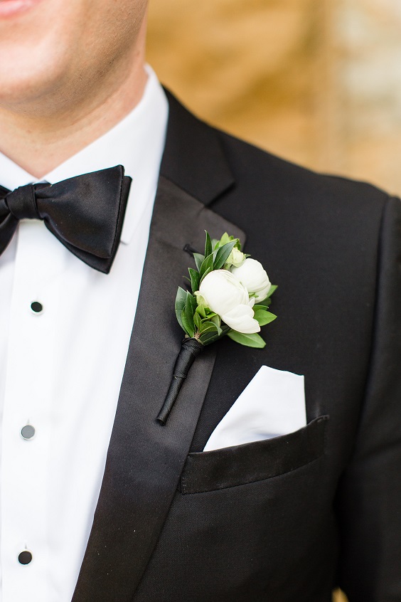 Black Groom Attire for Black, White and Greenery February Wedding Color Palettes 2023