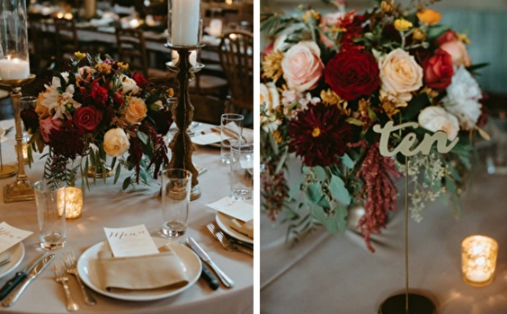Wedding Centerpieces for Burgundy and Yellow February Wedding Color Palettes 2023