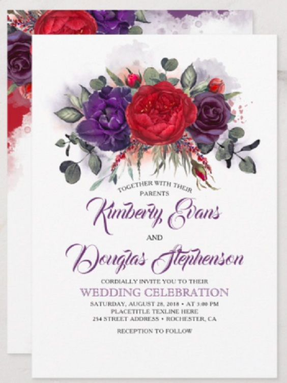 Wedding Invitations for Purple and Burgundy February Wedding Color Palettes 2023