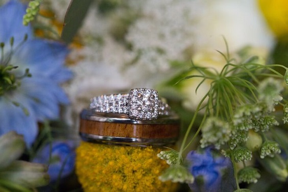 engagement rings decorated with yellow and navy flowers for yellow weddding themes for 2023 yellow and navy