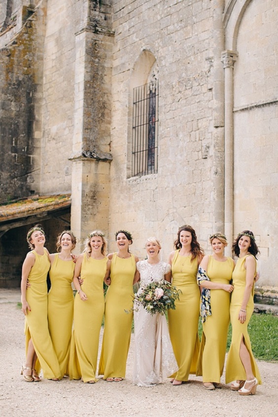 Yellow Black and White for Yellow Wedding Theme 2023, Yellow Bridesmaid  Dresses Black Groomsmen Suit and White Bridal Gown - ColorsBridesmaid