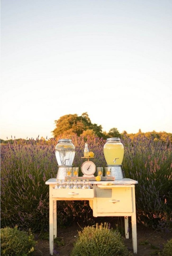 lavender field backdrop lemon styled table setting for yellow weddding themes for 2023 yellow and lavender