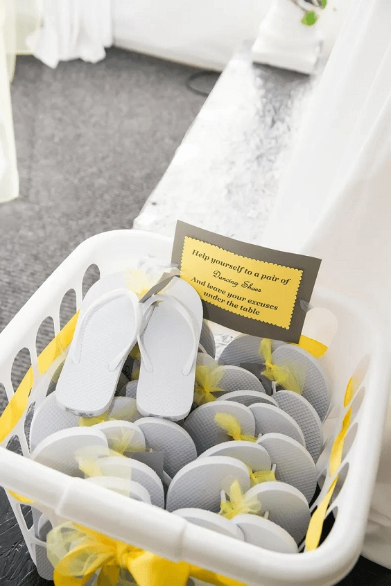 gray wedding dancing shoes with yellow sashes for yellow weddding themes for 2023 yellow and gray