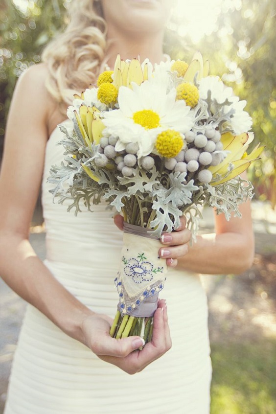 yellow and gray flower bridal bouquet for yellow weddding themes for 2023 yellow and gray