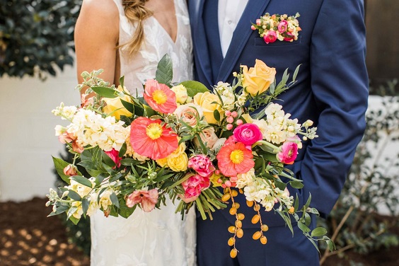 orange yellow pink summer wedding bouquet for yellow weddding themes for 2023 yellow orange and pink