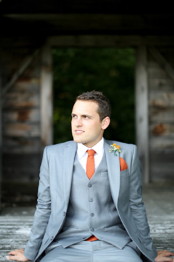 Grey Groom Attire Orange Tie for Orange and Grey Wedding Color Palettes 2023