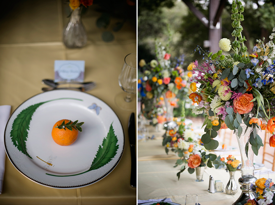 Wedding Table Decorations for Orange, Yellow and Ice Blue Wedding Color Palettes 2023