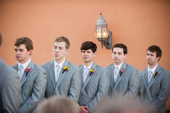 Groomsmen Suits for Orange, Purple and Grey Wedding Color Palettes 2023