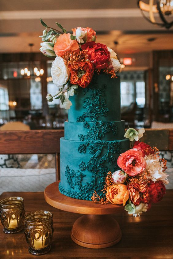 Wedding Cake for Orange and Teal Wedding Color Palettes 2023