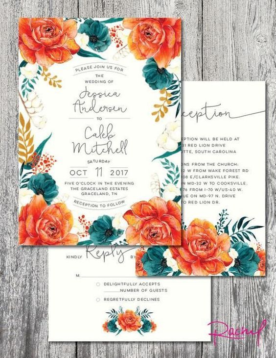 Wedding Invitations for Orange and Teal Wedding Color Palettes 2023
