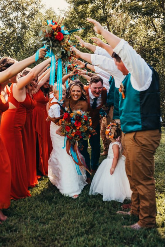 Wedding Party Wearing for Orange and Teal Wedding Color Palettes 2023