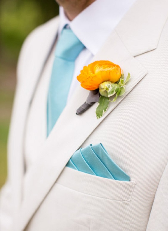 Turquoise Groom Ties Orange Groom Corsage for Orange and Turquoise Wedding Color Palettes 2023