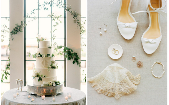 Wedding Cake Bridal Shoes for Champagne, White and Greenery July Wedding Color Combinations 2023