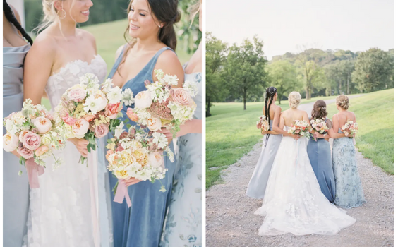 Dusty Blue and Dusty Rose July Wedding Color Combinations 2023, Dusty Blue Bridesmaid Dresses, Dusty Rose Bouquets
