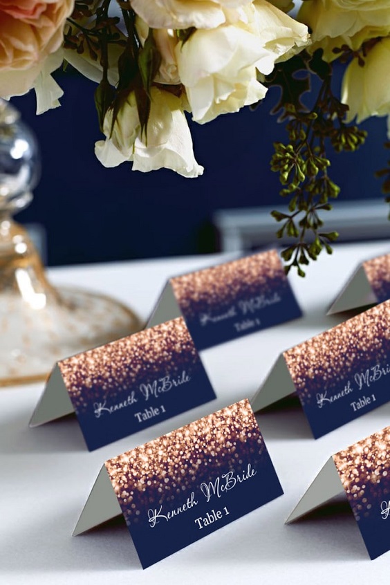 rose gold and navy blue wedding table number cards for navy blue wedding themes for 2023 navy blue and rose gold