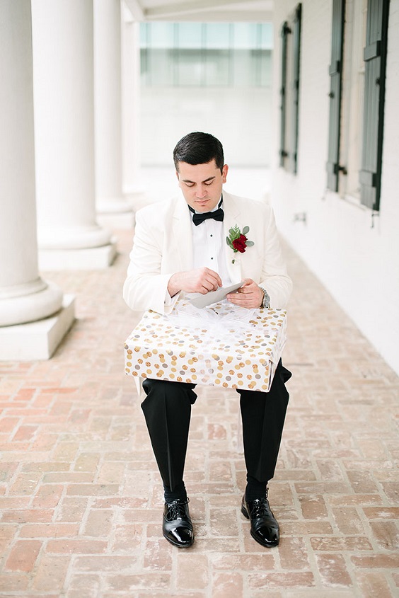 Groom Attire for Red, Black and White December Wedding Color Combos 2023