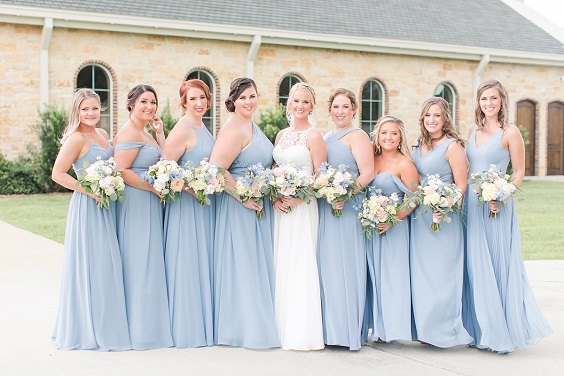 dusty blue bridesmaid dresses white bridal gown for dusty blue wedding themes for 2023 dusty blue and blush pink